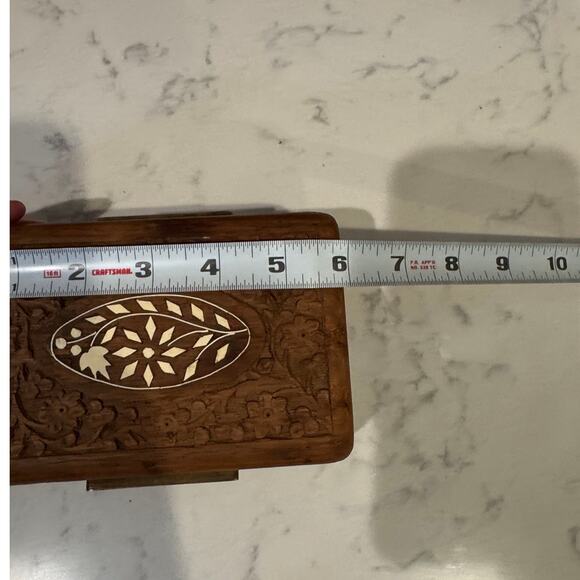 Vintage wooden Hand Carved Trinket Jewelry Box Flower Design bohemian western - Picture 7 of 10